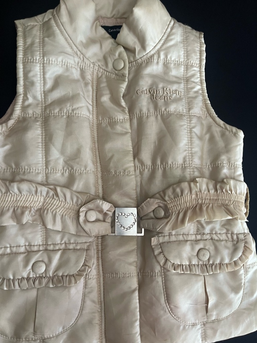 Vintage kids Calvin Klein Cream Quilted Satin Belted Vest (2010)